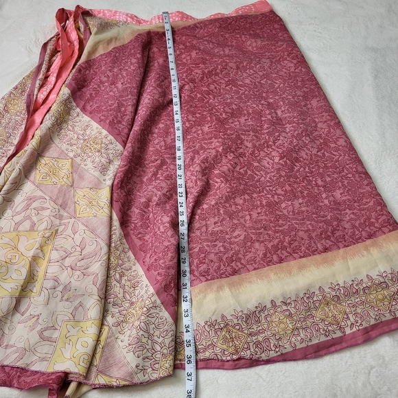 Silk Pink Floral Wrap Skirt With Ties - Picture 9 of 12